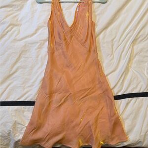 Peppermayo Peachy Orange Metallic Sheer Audrey Slip Dress